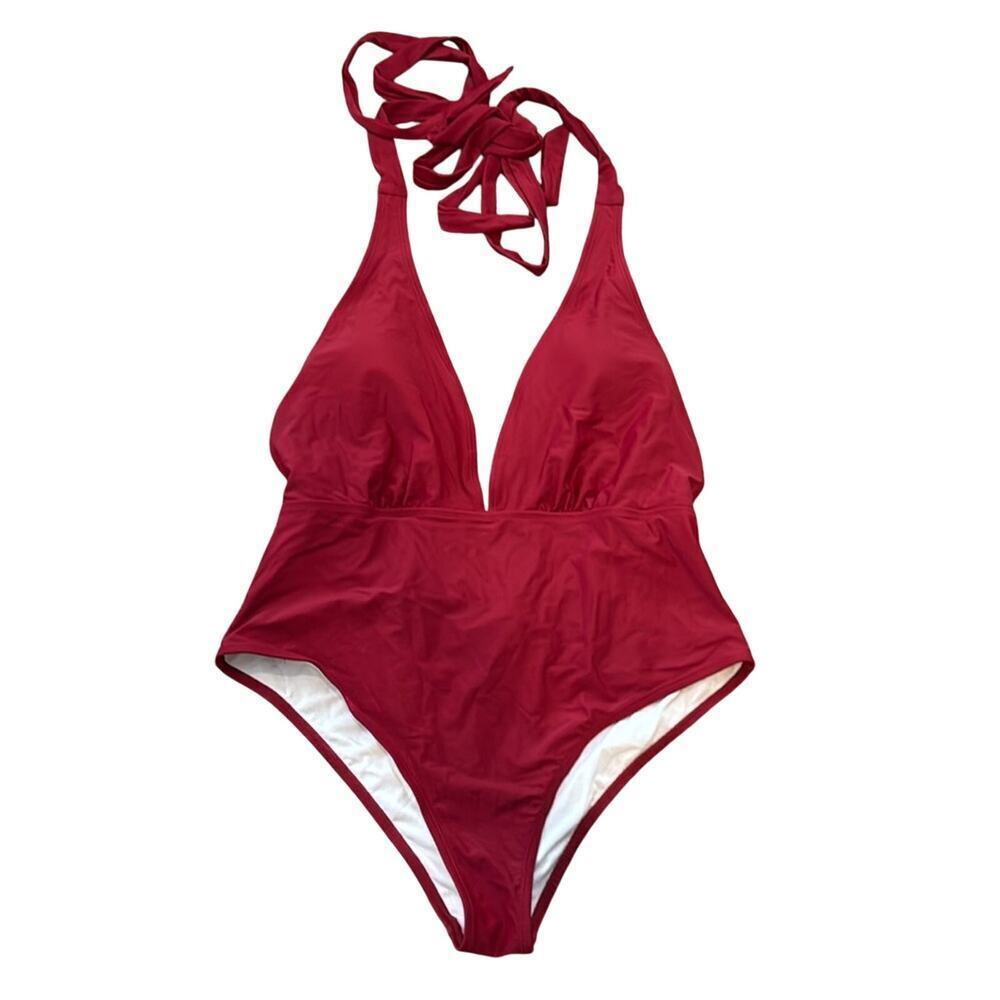 Cupshe Women's Red Deep V-Neck Strappy One-Piece Swimsuit Size XL NWT